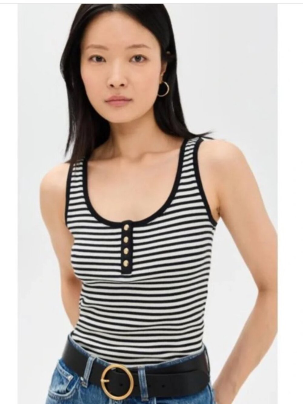 Anine Bing Alessia Tank Top- Cream And Black Stripe